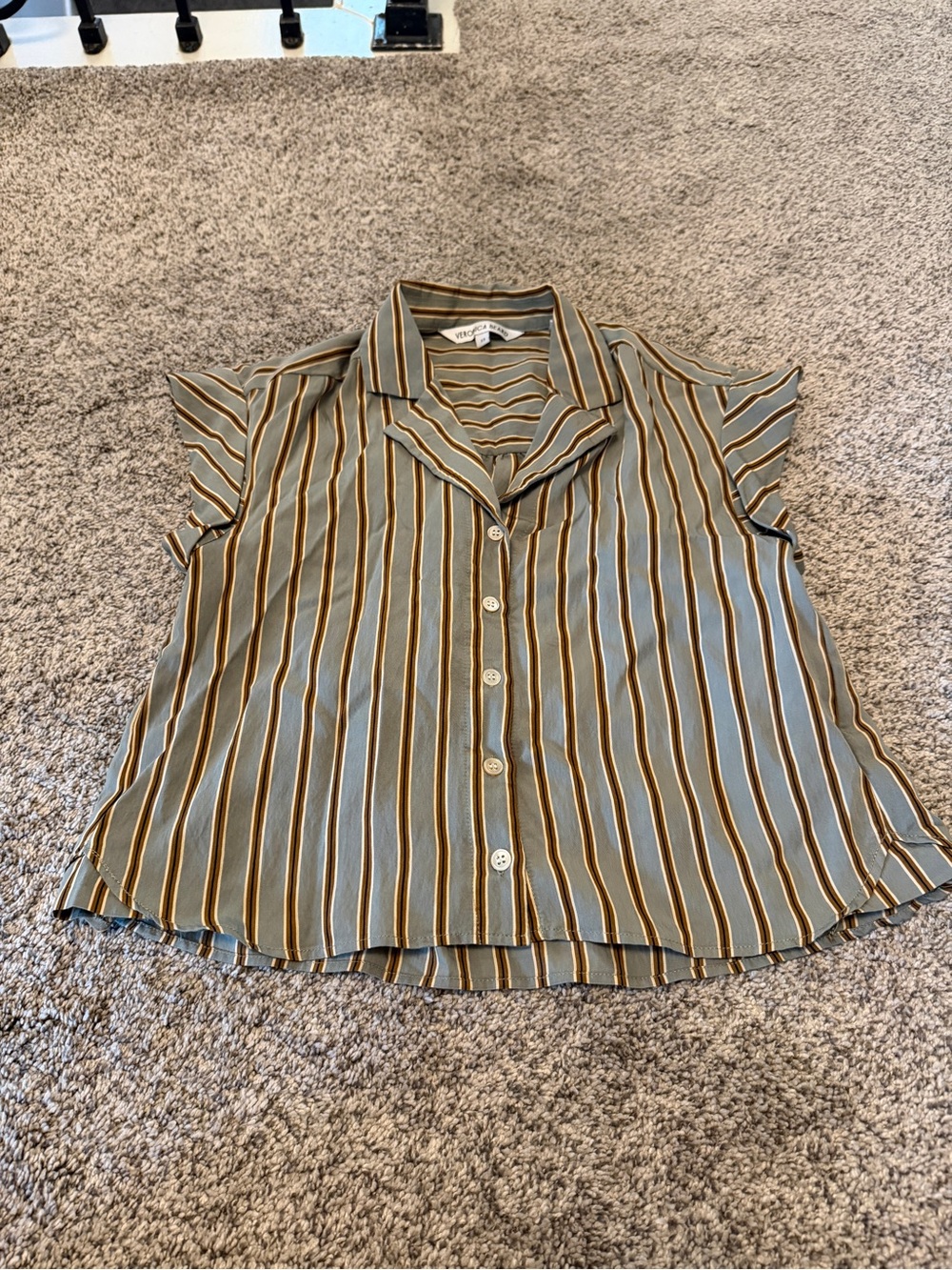 Striped Button-Front Cap Sleeve Top